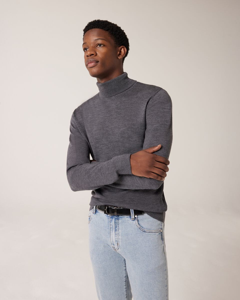 Merino Wool Roll Neck, Charcoal, hi-res